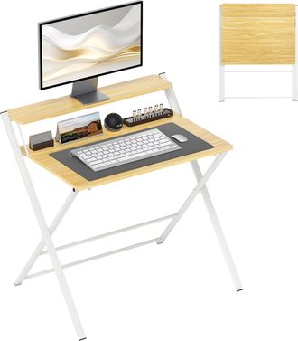 OEM Escritorio Plegable Con Estante Abierto Escritorio Peque&ntilde;o Para Estudio Hogar Oficina 86x66x82 Cm Natural