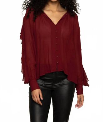 Sanctuary Harmony Ruffle Sleeve Blouse In Crimson