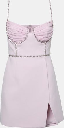Self Portrait Pink Chiffon And Crepe Crystal Embellished Mini Dress