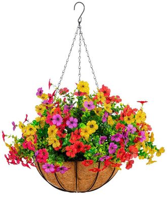 Nearly Natural 24In Uv-Resistant Artificial Daisy Hanging Basket Diy Kit (Indoor/Outdoor)