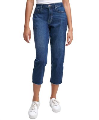 Calvin Klein High Rise Cropped Straight Leg Jeans In Saratoga