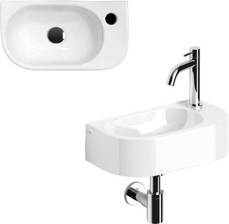 Clou InBe Fonteinset - 41x22.5x11cm - ovaal - met kraan - met waste - met sifon - wit keramiek - chroom