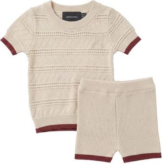 Hopscotch Textured Knit Short Sleeve Top and Shorts Set in Natural at Nordstrom, Size 12M