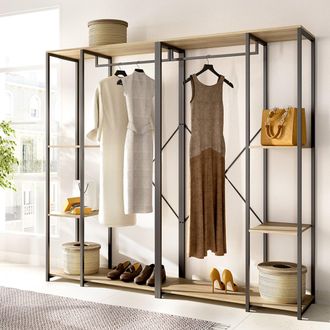 Dmora Guardarropa Grande Dalton, Armario Dormitorio 5 Estantes, Barra Para Ropa, Cajones, 40x167h Cm Roble Marr&oacute;n