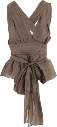 The Garment V-Neck Peplum Top With Crossed Back Straps And Front Bow