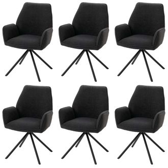 Hhg [nunca Usado] Juego De 6 Sillas De Comedor Hhg-490, Silla De Cocina Apoyabrazos, Giratoria Posici&oacute;n Autom&aacute;tica, Tejido Boucl&eacute; Oeko-tex Mvg, Gris Oscur