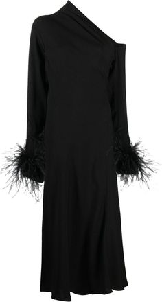 16Arlington Adelaide Feather Trim Midi Dress - Womens - Ostrich Feather/Polyester