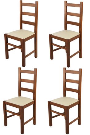 Tommychairs Tommychairs 4 Sillas Rustica En Haya Color Nuez Claro Y Asiento En Polipiel Marfil