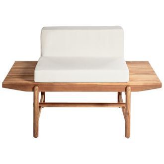 Beliani Banco De Jard&iacute;n De Madera De Acacia 135 X 84 Cm 1 Plaza Dise&ntilde;o R&uacute;stico Madera Clara Con Cojines Blanco Crema Giaveno