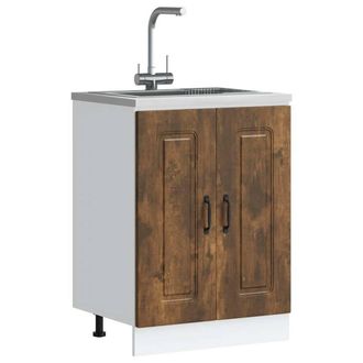 Berkfield Home Sink Base Cabinet Kalmar Smoked Oak 60x46x81.5 cm Engineered Wood in Brown