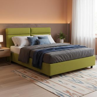 Dmora Cama De Matrimonio Annus, Cama Doble Con Colch&oacute;n Incluido, Desenfundable Made In Italy, Contenedor, Verde