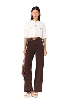 Maje Short linen blend jacket in White at Nordstrom, Size 38 Eu