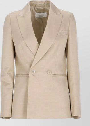 PESERICO double breasted linen viscose peak lapel blazer