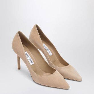 Jimmy Choo London Romy 85 Light Beige Suede Pumps