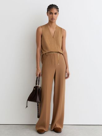 Reiss Camel V-neck Shell Top, XS