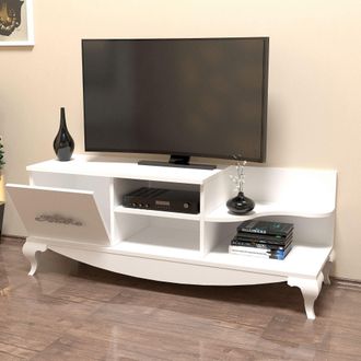 Dmora Soporte Para Tv Rinaldo, 2 Estantes, Apertura Abatible, Una Puerta, 130x45x51h Cm Blanco