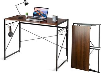 Costway Costway - Mesa Escritorio Plegable, 100x50x75 Cm, 6 Ganchos En Forma De S, Mesa Ordenador Con Estructura De Metal, Mesa Industrial Para Oficina Casa D