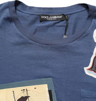 Dolce & Gabbana Mens Navy Blue Cotton Graphic Crew Neck T-Shirt Silk