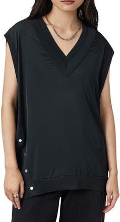 AllSaints Bern Side Snap Mixed Media Sweater Tank in Collegiate Blue at Nordstrom Rack, Size X-Small
