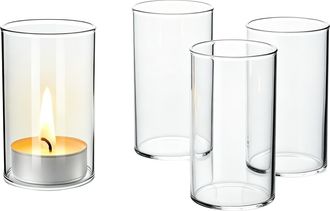 OEM Cilindro De Vidrio Sin Base - Portavelas Para Decoraci&oacute;n De Mesa Y Jard&iacute;n - Di&aacute;metro 7 Cm Altura 10 Cm - Transparente - Set De 4 Unidades