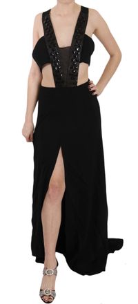 John Richmond Crystal Leather Gown Flare Womens Dress