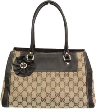 Gucci Pre-owned Handbags, female, Beige, Size: ONE SIZE Pre-owned Canvas Handbag