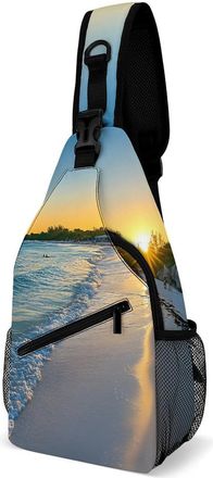 Generic Beach with Waves And Sunset Mens Shoulder Bags Sling Crossbody Backpack Travel Hiking Chest Bag with Small Side 38x20cm