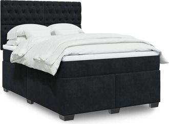 vidaXL Cama Box Spring Con Colch&oacute;n Terciopelo Negro 140x190 Cm Vidaxl