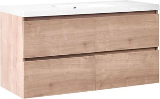 Beliani Mobile bagno sospeso con lavabo e 2 cassetti 120 x 49 cm marrone chiaro Lagoa