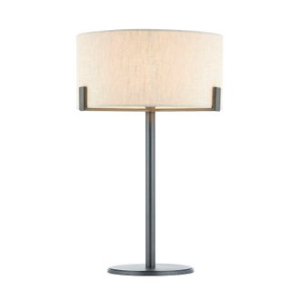 Loops Table Lamp Brushed Bronze Plate & Natural Linen 60W E27 GLS Base & Shade