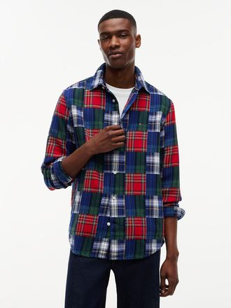 Tommy Hilfiger Mens Tommy Jeans Double Cloth Patchwork Shirt - Dark Blue Check - L