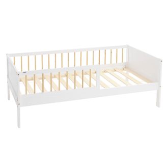 ML Design Ml-design - Cama Infantil 80 X 160 Cm Blanca-beige De Madera Maciza De Pino, Lecho Individual Para Ni&ntilde;os Y Ni&ntilde;as Con Somier De L&aacute;minas Y Protecci&oacute;n An