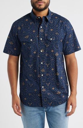 Pendleton Laramie Horseshoe Print Short Sleeve Snap-Up Western Shirt in Western Navy at Nordstrom, Size Small