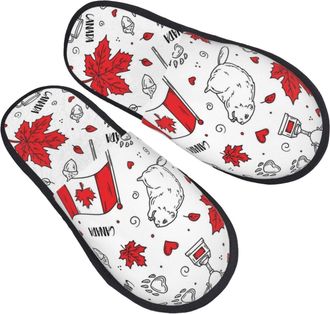 Generic Camping Slippers Marple Beaver Canada Flag Portable Slipper Anti-Slip Sole Sleepers Autumn Fuzzy Slippers For Casual Travel L