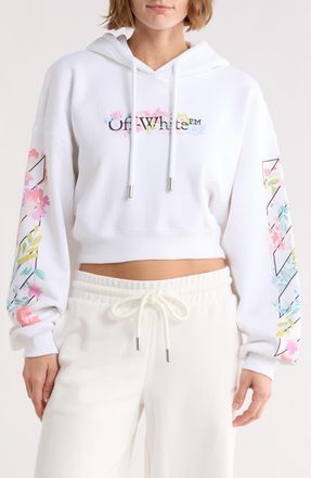 Off-white Crop Graphic Hoodie in Bright White at Nordstrom Rack, Size X-Large