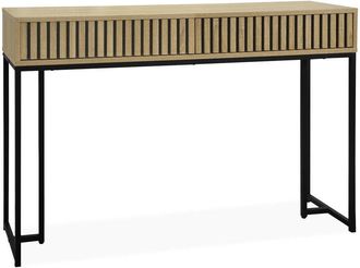 Sweeek Sweeek - 120cm contemporary console in grooved wood effect, Lisbonne, Natural, 30x120x77 cm