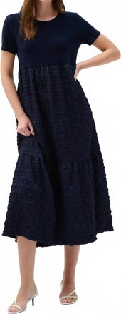Joseph Ribkoff Bubble Jacquard Midi A-Line Dress In Midnight Blue