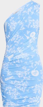 Moschino One-Shoulder Printed Tulle Mini Dress