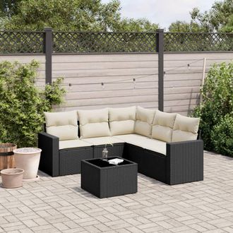 vidaXL Vidaxl - Set De Sof&aacute;s De Jard&iacute;n 6 Piezas Y Cojines Rat&aacute;n Sint&eacute;tico Negro