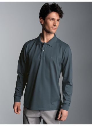 Trigema Poloshirt TRIGEMA TRIGEMA Langarm Poloshirt mit Armb&uuml;ndchen, Herren, Gr. XXL, grau (anthrazit), 100% Baumwolle, Basic, Shirts Poloshirt