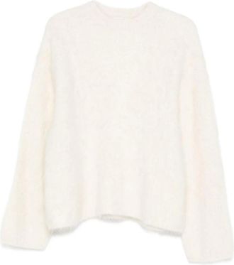 Soft Goat Trui met ronde hals van fuzzy gebreid materiaal - Dames - Ronde hals truien - Wit - M - Truien & Vesten