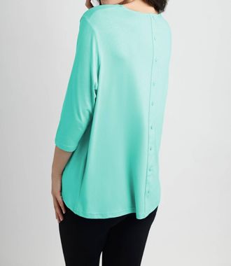 Angel Button-Back Scoop Neck Top In Teal