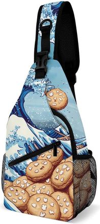 Generic The Great Wave Off Cookiees Mens Shoulder Bags Sling Crossbody Backpack Travel Hiking Chest Bag with Small Side 38x20cm