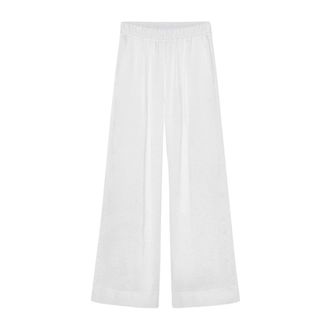 Forte_Forte Wide Trousers, female, White, Size: XS Pantalone con elastico in vita in voile di lino e seta gessato