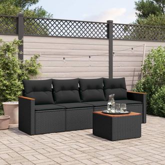 vidaXL Vidaxl - Set De Muebles De Jard&iacute;n 5 Pzas Y Cojines Rat&aacute;n Sint&eacute;tico Negro