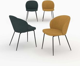 Rendez-Vous D&eacute;co Pack De 4 Sillas Groom En Tejido Boucl&eacute; Amarillo Y Verde