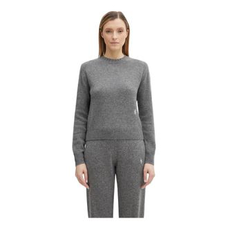 Sporty & Rich SRC Logo-Detail Sweater - Dames - Cashmere truien - Grijs - S - Wol - Truien & Vesten