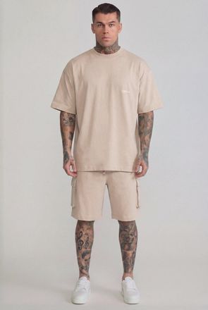 Siksilk Conjunto para Hombres Beige de Camiseta y Shorts XXL