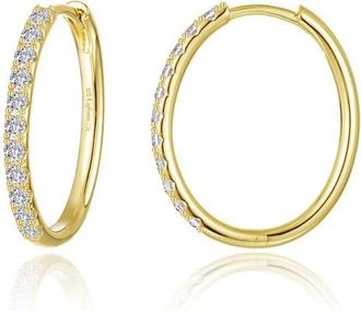Lafonn Alina Pav&eacute; Simulated Diamond Small Oval Hoop Earrings in Gold at Nordstrom