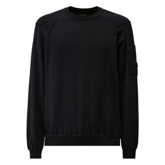 C.P. Company Round-neck Knitwear, male, Blue, Size: 2XL Cotton Sea Island Crewneck Lens Knit